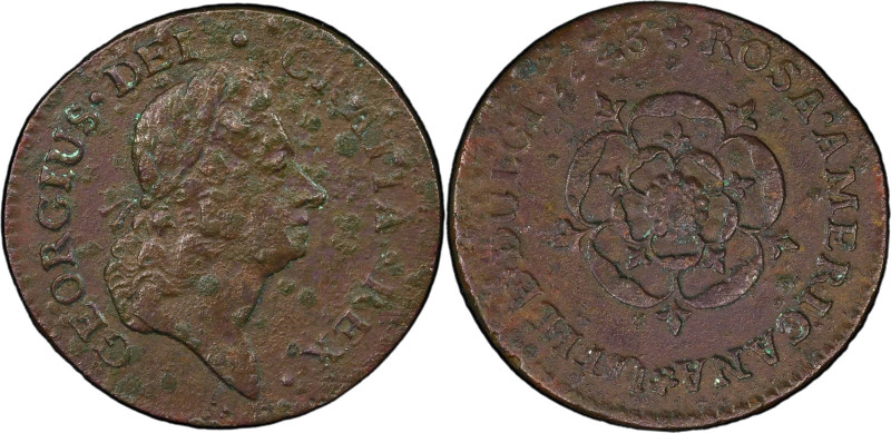 1723/2 Rosa Americana Halfpenny. Martin 3.1-D.1, W-1226. Rarity-6. Uncrowned Ros...