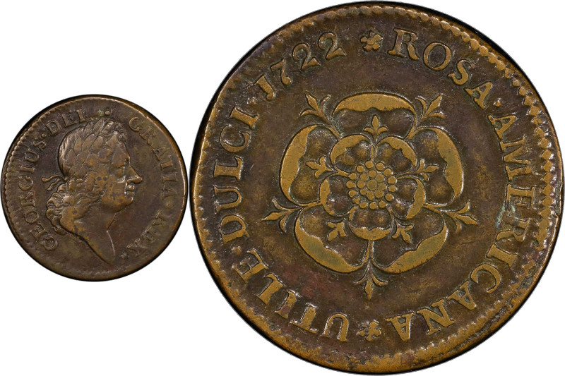 1722 Rosa Americana Penny. Martin 2.12-D.3, W-1268. Rarity-5. UTILI DULCI. VF-35...