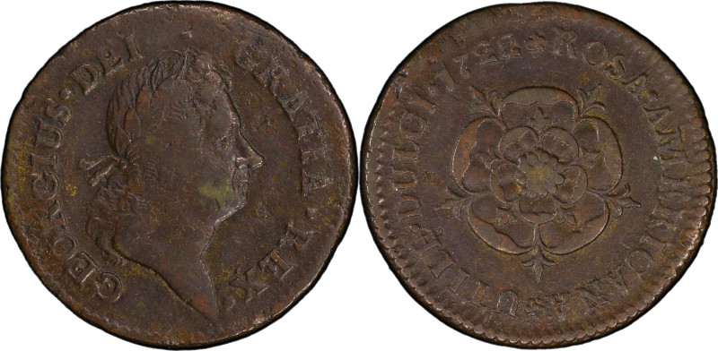 1722 Rosa Americana Penny. Martin 2.33-D.9, W-1268. Rarity-4. UTILI DULCI. VF De...