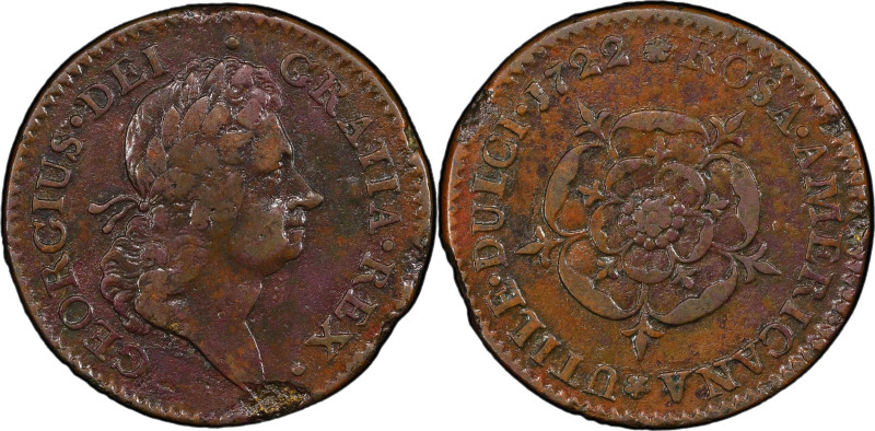 1722 Rosa Americana Penny. Martin 2.36-D.8, W-1268. Rarity-4. UTILI DULCI. VF De...