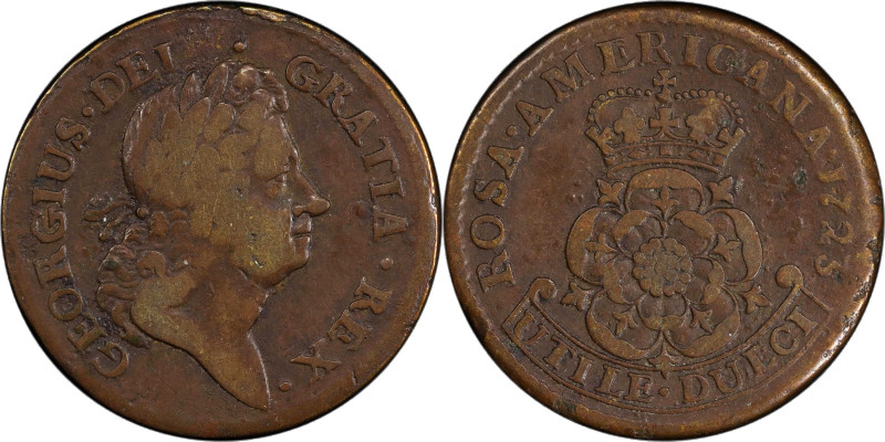 1723 Rosa Americana Penny. Martin 2.7-Eb.3, W-1278. Rarity-4. VF-20 (PCGS).
128...