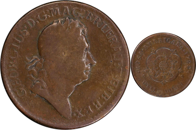 1722 Rosa Americana Twopence. Martin 3.12-C.2, W-1326. Rarity-3. Period After RE...