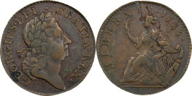 1723 Wood's Hibernia Halfpenny. Martin 4.50-Gc.9, W-13120. Rarity-7. VF-35 (PCGS).
101.3 grains. Decent gray-brown surfaces with some planchet flaws ...