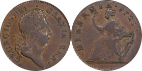 1723 Wood's Hibernia Halfpenny. Martin 4.63-Fb.1, W-13470. Rarity-5. VF-25 (PCGS).
103.7 grains. Attractive medium brown surfaces. Well centered and ...