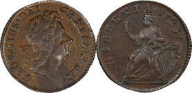 1723 Wood's Hibernia Halfpenny. Martin 4.69-Gc.1, W-13120. Rarity-4. EF-40 (PCGS).
112.8 grains. Late obverse die state with small die breaks and cru...