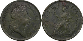1723 Wood's Hibernia Halfpenny. Martin 4.72-Gc.23, W-13120. Rarity-5. EF Details--Environmental Damage (PCGS).
106.3 grains. Late die state with a la...