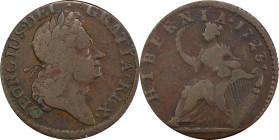 1723 Wood's Hibernia Halfpenny. Martin 4.77-Gc.27, W-13120. Rarity-5. Fine-15 (PCGS).
93.8 grains. Medium brown and steel surfaces with some trivial ...