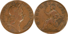1723 Wood's Hibernia Halfpenny. Martin 4.86-Gc.17, W-13120. Rarity-4. VF-20 (PCGS).
112.3 grains. Glossy light brown surfaces are quite attractive wi...