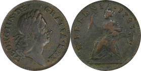 1723 Wood's Hibernia Halfpenny. Martin 4.89-Gc.32, W-13120. Rarity-5. VF Details--Environmental Damage (PCGS).
100.8 grains. Olive-gray surfaces are ...