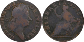 1723 Wood's Hibernia Halfpenny. Martin 5.2-Fb.2, W-13470. Rarity-6. VG-8 (PCGS).
91.7 grains. A scarce obverse group 5 variety with the head type of ...