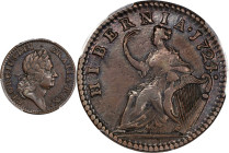 1724 Wood's Hibernia Halfpenny. Martin 4.30-K.1, W-13690. Rarity-2. EF-45 (PCGS).
An excellent choice EF example of the much less common 1724 date. G...