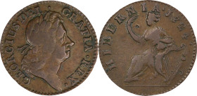 1724 Wood's Hibernia Halfpenny. Martin 4.51-K.4, W-13690. Rarity-2. VF-20 (PCGS).
107.8 grains. Attractive medium brown surfaces with no roughness an...