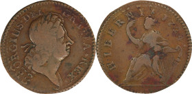 1724 Wood's Hibernia Halfpenny. Martin 4.51-K.4, W-13690. Rarity-2--Double Struck--Fine-12 (PCGS).
121.5 grains. A neat double struck example of this...