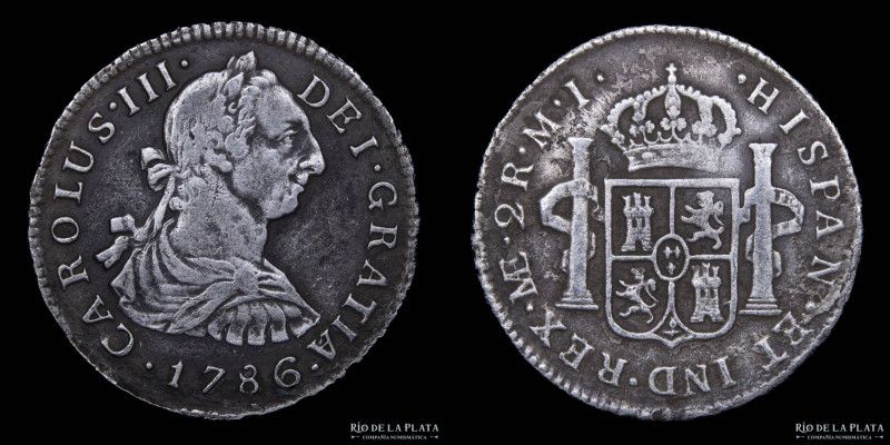 Lima. Carlos III (1759-1788) 2 Reales 1786 MI. AG.903; 28.5mm; 6.57g. KM76 (VF)...