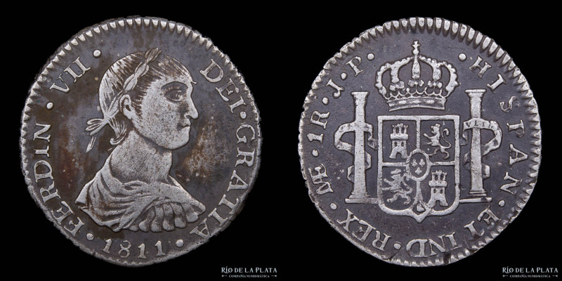 Lima. Fernando VII (1808-1833) 1 Real 1811 JP, Busto Indígena. AG.896; 19.0mm; 3...
