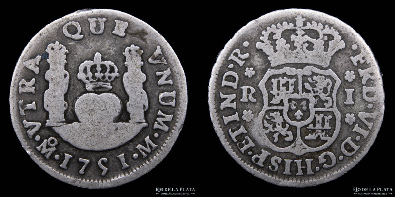 México. Fernando VI (1746-1759) 1 Real 1751 M. AG.917; 20.2mm; 3.15g. KM76 (F+)...