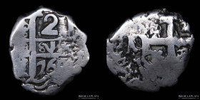 Potosi. Carlos III. 2 Reales 1760 VY. Macuquina CJ 55.1.2