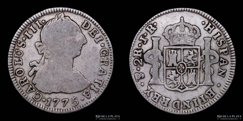 Potosí. Carlos III (1759-1788) 2 Reales 1775 JR. Sin punto entre ET IND y REX. A...
