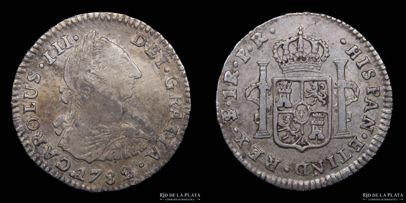 Potosí. Carlos III (1759-1788) 1 Real 1782 PR. AG.903; 21.5mm; 3.35g. CJ 66.11.2...