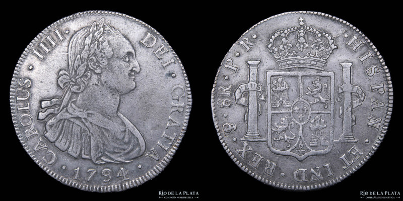 Potosí. Carlos IV (1788-1808) 8 Reales 1794 PR (Pedro Mazondo, Raymundo de Yturr...