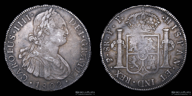 Potosí. Carlos IV (1788-1808) 8 Reales 1802 PP. AG.896; 40mm; 27.01g. CJ 76.14 (...