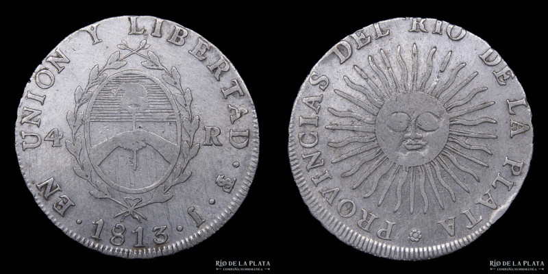 Provincias Unidas del Río de la Plata. 4 Reales 1813 J. (Jose Antonio de Sierra)...