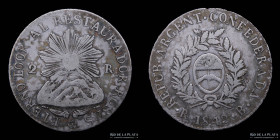 Argentina. La Rioja. 2 Reales 1843 B. Banderas Chicas. CJ 64.1