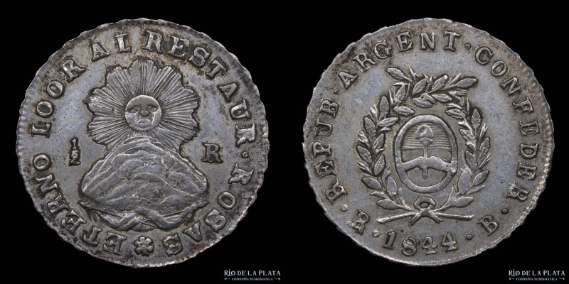 Argentina. La Rioja. 1/2 Real 1844 Rosas. Variante RESTAUR. AG.875; 16.0mm; 1.66...