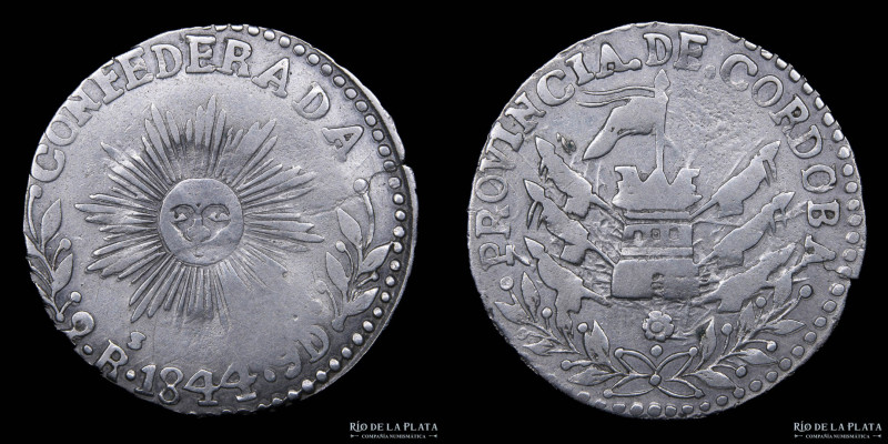 Argentina. Córdoba. 2 Reales 1844. AG.750; 27.5mm; 6.4g. CJ 49.3.6 (A18-R12) (XF...