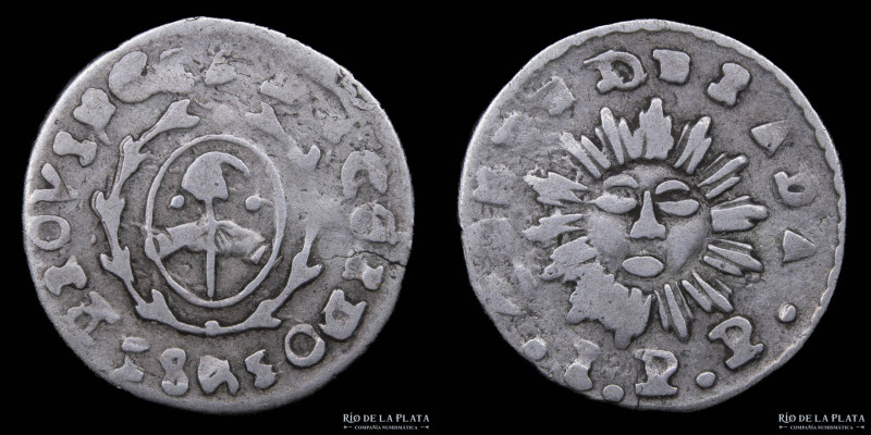 Argentina, Córdoba. 1 Real 1843 JPP. AG.750; 20.0mm; 3.00g. CJ 42.6.1; KM7 (VF)...