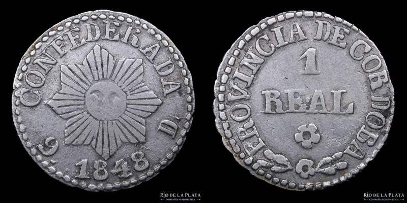 Argentina. Córdoba. 1 Real 1848. AG.750; 20mm; 2.83g. Sol de 8 Puntas. CJ 56 (VF...