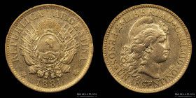 Argentina. 5 Pesos 1881 Argentino de oro. CJ 1.2