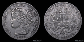 Peru. 5 Pesetas 1880 BF. Dot KM201.2