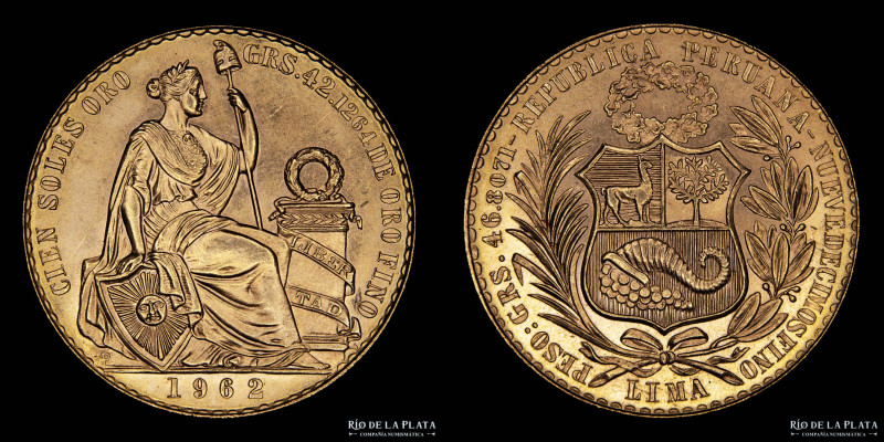 Perú. 100 Soles 1962. AU.900; 37mm; 46.80g. KM231 (AU)

Estimate: USD 3000 - 3...