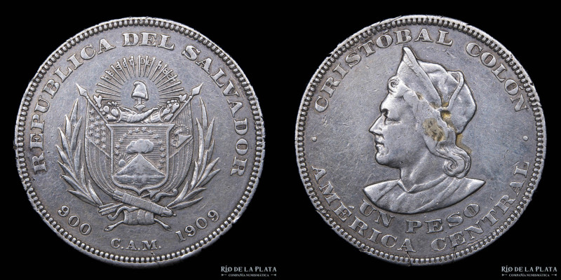 El Salvador. 1 Peso 1909. AG.900; 37.0mm; 24.79g. KM115.1 (XF)

Estimate: USD ...