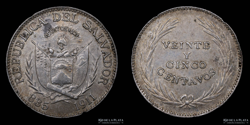 El Salvador. 25 Centavos 1911. AG.835; 23.5mm; 6.21g. KM123 (XF)

Estimate: US...