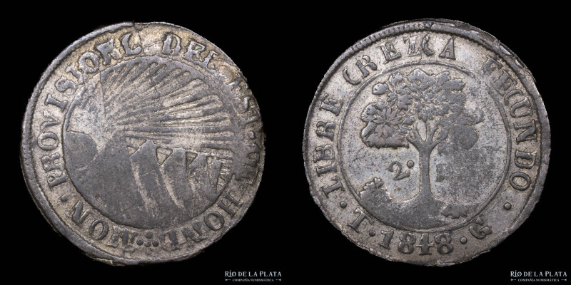 Honduras. 2 Reales 1848 TG. "Crezca". Provisional. AG.172; 25mm; 4.75g. KM19b (V...