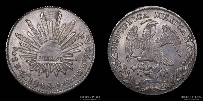 México. 8 Reales 1845 Ga JG. Guadalajara Mint. Muy escasa. AG.903; 38.5mm; 26.91...