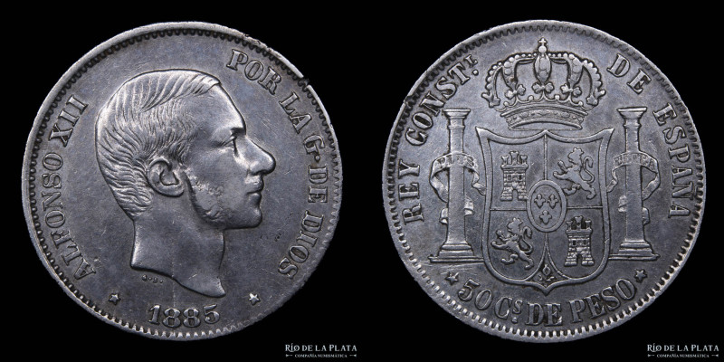 Filipinas. Alfonso VII. 50 Centavos 1885. AG.835; 29mm; 12.87g. KM150 (XF)

Es...