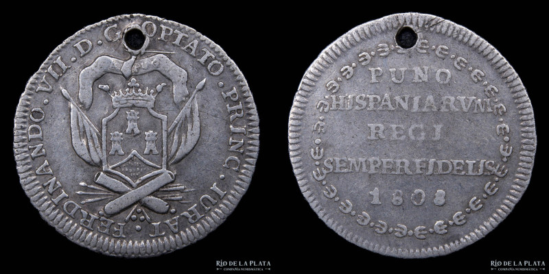 Potosi. Fernando VII (1808-1833) 1808. 1 Real Proclama. Puno. Plata; 20mm; 3.42g...