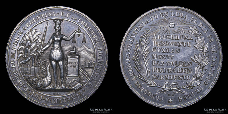 Perú. 1864. Congreso Sudamericano de Lima. Argentina, Bolivia, Colombia, Venezue...