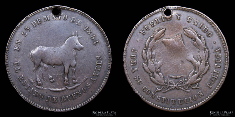 Argentina. 1854. Buenos Aires. Jura Constitucional. Cobre; 32.0mm; 7.7g. Constit...