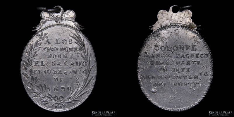 Argentina. 1830. A los vencedores sobre el Salado. Coronel Daniel Pacheco. Plata...
