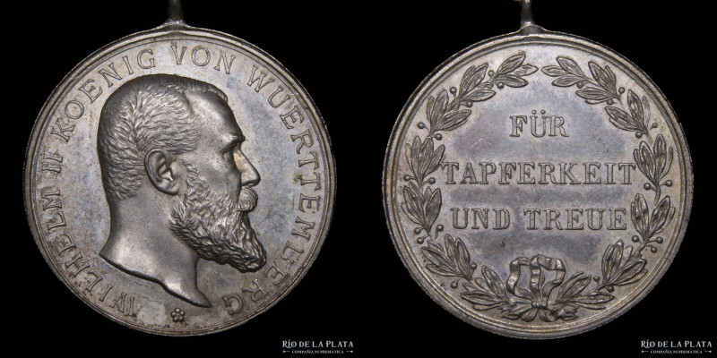 Alemania. 1891-1918. Württember. Wilhelm II. Por Valentía y lealtad. Plata; 28mm...