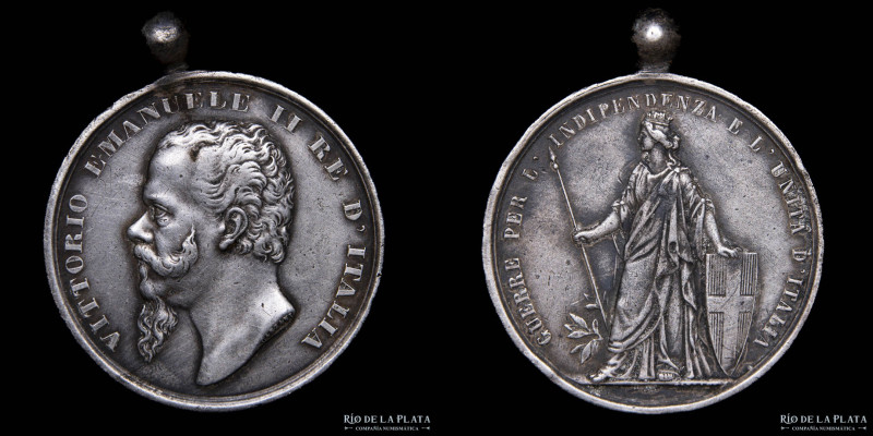 Italia. 1865. Vittorio Emanuele II. Guerra por la independencia. Plata; 32mm; 15...