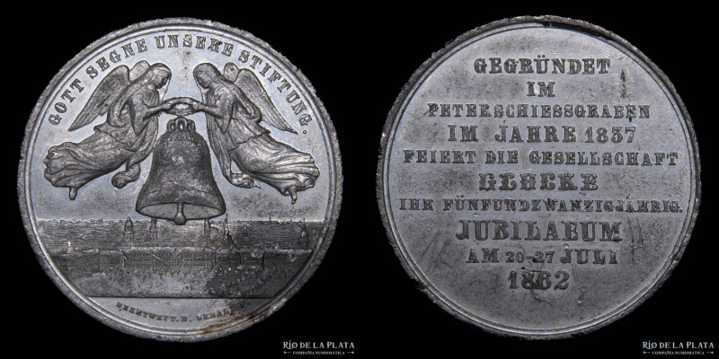 Alemania. 1862. Leipzig. 25 Aniversario de la Sociedad "Glocke" (campana) Estaño...