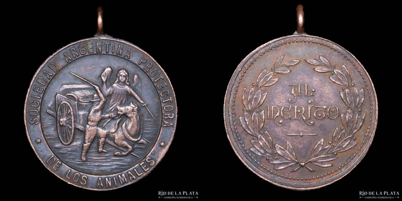 Argentina. Sociedad protectora de animales. Al mérito. Cobre; 26mm; 7.18g (VF)
...