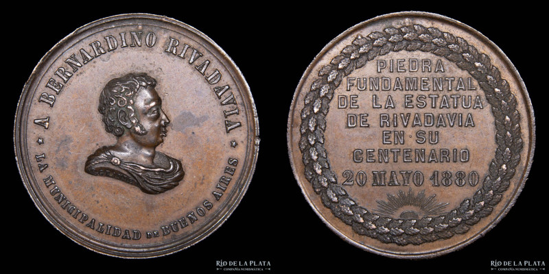 Argentina. 1880. Piedra fundamental de la estatua a Bernardino Rivadavia. Grabad...