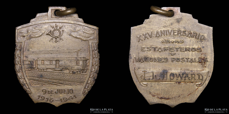 Argentina. Ferroviaria. 1916-1941. XXV Aniversario estafetero y vagones postales...