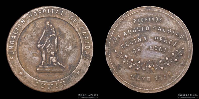 Argentina. Medicina. 1901. Hospital de Caridad. Junin. Cobre; 38mm; 21.42g. (VF)...